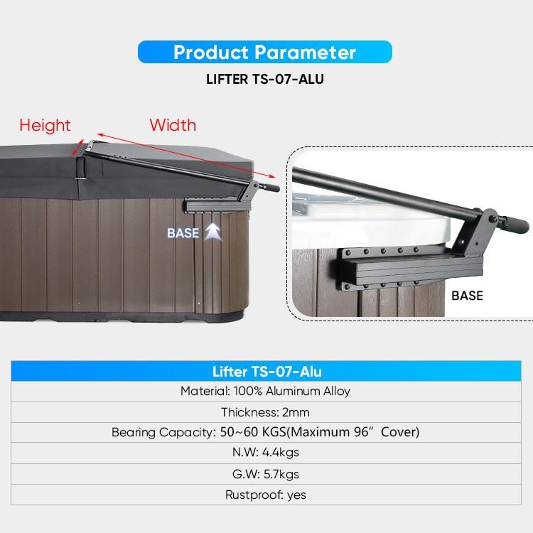 Aluminum Spa Cover Lifter: Simple Screw Installation, Single-Person Operation & Space-Saving Design suppliers